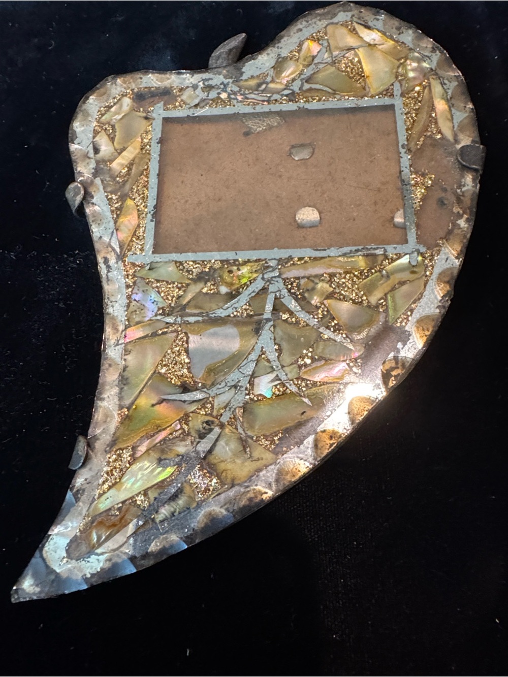 Art Deco (?) Reverse Glass Painted Leaf Frame with Abalone-Shell Flakes
